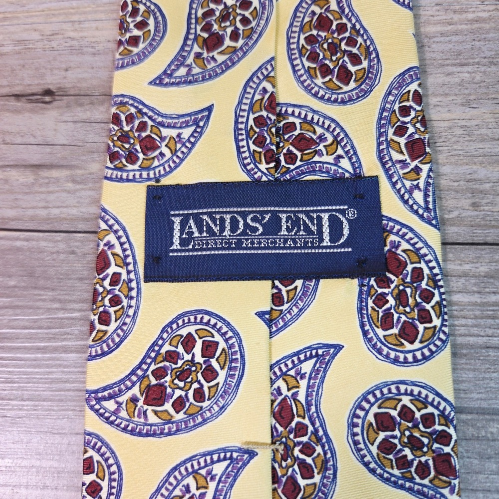 Lands End Mens Silk Tie Yellow Paisley Purple Red Handsewn USA Classic Business - Picture 2 of 7